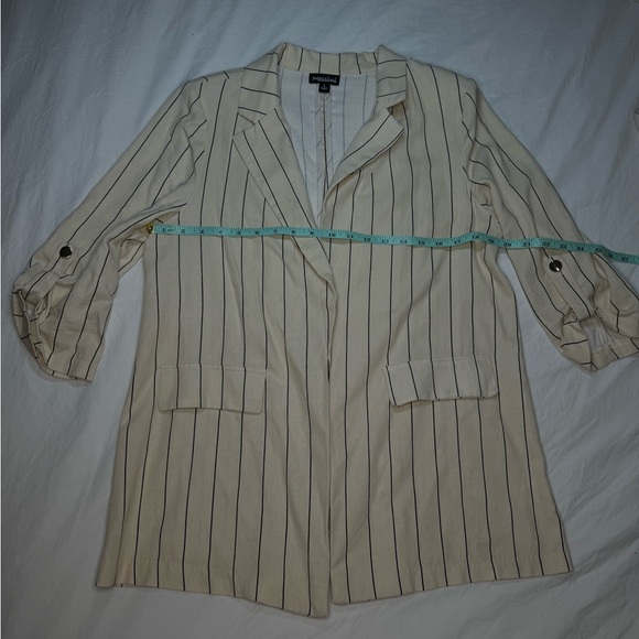 MESSINI Linen Blazer Large Beige Half Sleeve - Shoulder Pads - Business Formal - Picture 7 of 8